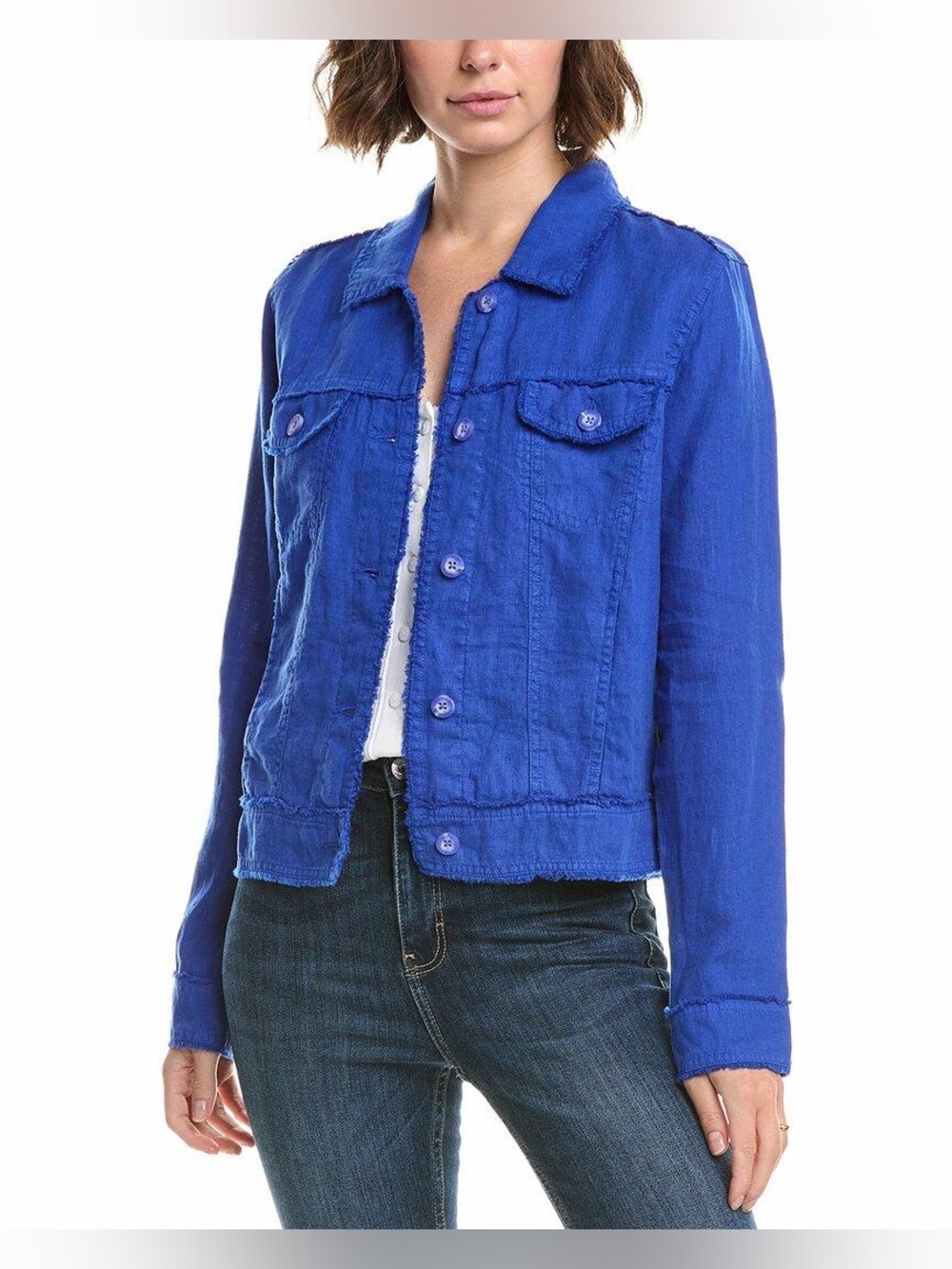 NWT Lulu-B Tommy Bahama Two Palms Raw Edge 100% Linen Jacket Cobalt Blue XS-S